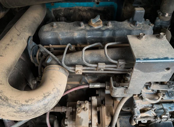 Closeup Old Tractor Engine Being Used Countryside Farm Almost Time — Stockfoto