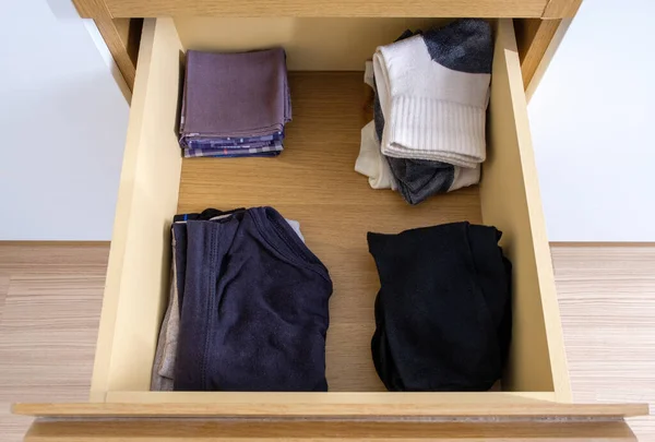 Wooden Drawer Personal Apparel Wardrobe Bedroom Handkerchief Socks Underwear Arranged — ストック写真
