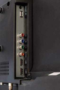 The rear side view of the LCD monitor with the multi port for digital input, rear view with the copy space. 