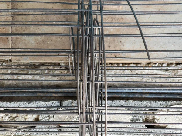 Steel Billets Rolled Structures Construction Concrete Floor Construction Site Front — Fotografia de Stock