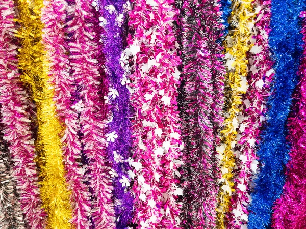 Blur Focus Colorful Foil Streamers Arranged Front Home Decoration Store — Stock Photo, Image