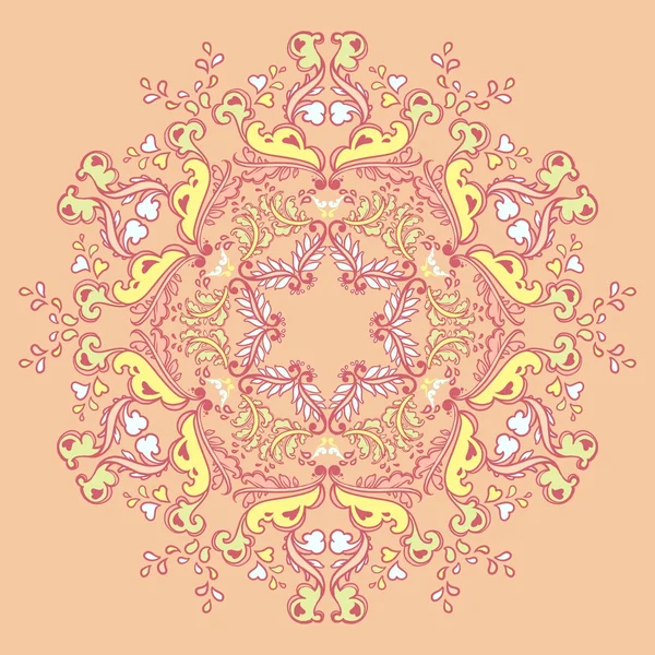 Patrón de encaje floral redondo ornamental. patrón floral caleidoscópico, mandala — Vector de stock