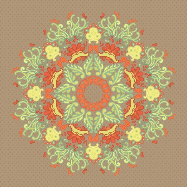 Patrón de encaje sin costuras redondo ornamental. colores de otoño — Vector de stock