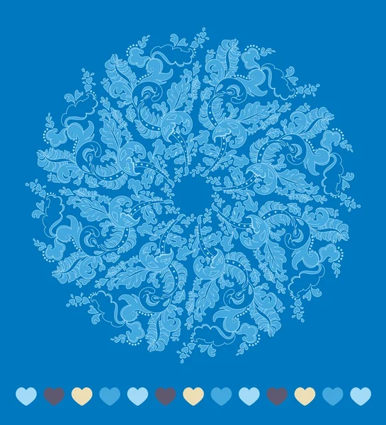 Copo de nieve redondo ornamental. patrón de encaje. colores fríos invierno — Vector de stock