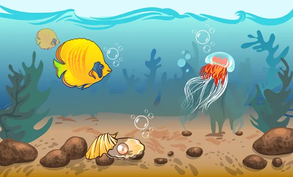 vector illustration. underwater world with marine animals. vector illustration. underwater world with marine animals. fish, shell, jellyfish