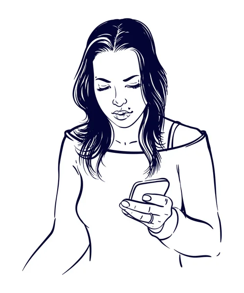 Девочка-подросток читает сообщение на смартфоне . — стоковый вектор