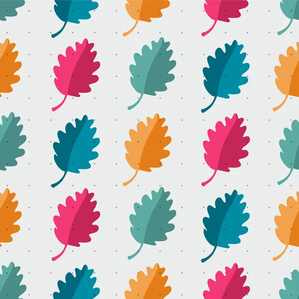 Outono abstrato folha de carvalho vetor sem costura padrão. cores brilhantes para tecido, web, impressão. arco-íris e bolinhas —  Vetores de Stock