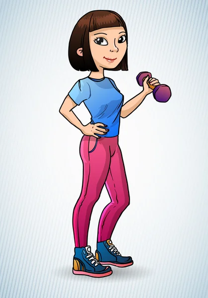 Linda y sexy deportista chica asiática posando. chica haciendo ejercicio con tonta campana. ilustración vectorial de la mujer bastante joven levantando pesas — Vector de stock