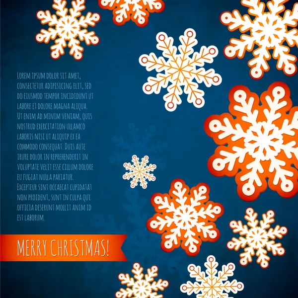 Copo de nieve fondo de invierno, patrón de papel de Navidad. tarjeta de felicitación y espacio para el texto — Vector de stock