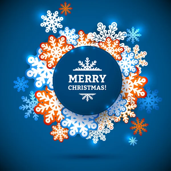 Copo de nieve invierno fondo azul, patrón de papel de Navidad . — Vector de stock