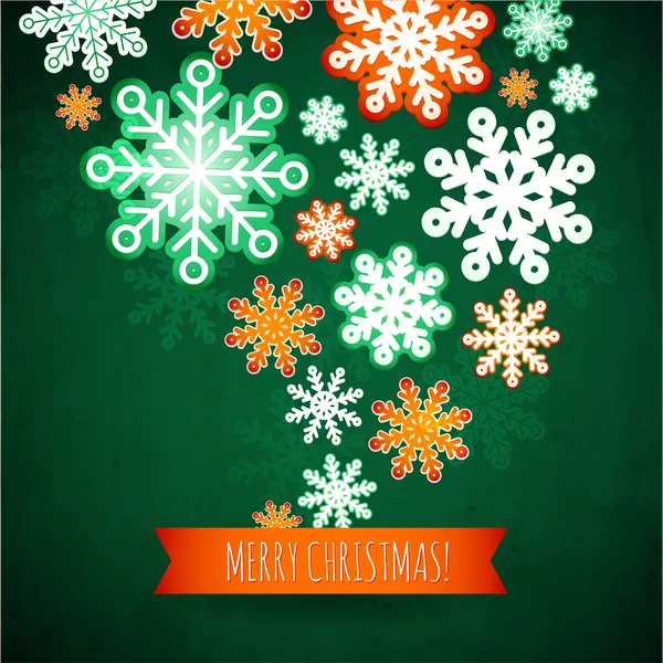 Copo de nieve invierno fondo verde, patrón de papel de Navidad . — Vector de stock