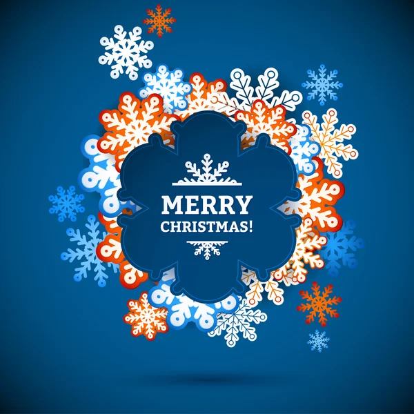 Fiocco di neve inverno sfondo blu, modello di carta di Natale . — Vettoriale Stock