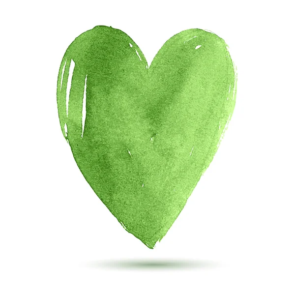 Coeur peint vert aquarelle, élément vectoriel pour votre conception — Image vectorielle