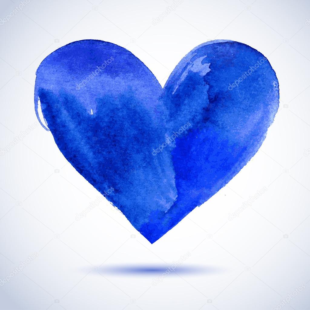 Watercolor blue painted heart, vector element for your design