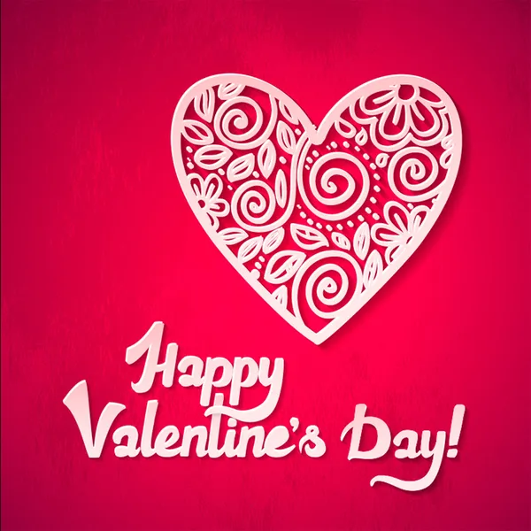 Happy Valentijnsdag! Aftelkalender voor Valentijnsdag lacy harten vector wenskaart. hart met schaduw. — Stockvector