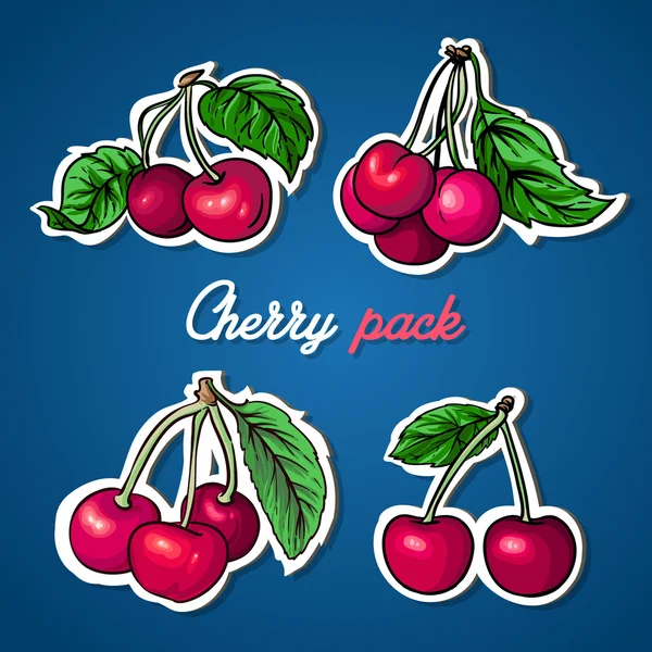 Cherry vektor pack. mogna bär med blad — Stock vektor