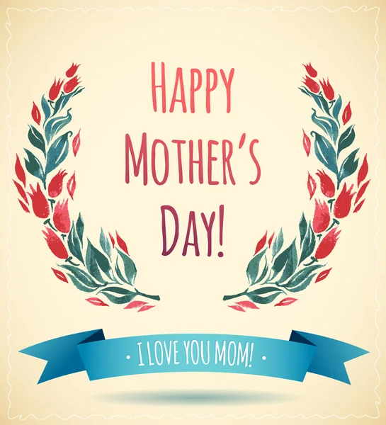 Aquarel bloem krans happy mother's day card! — Stockvector