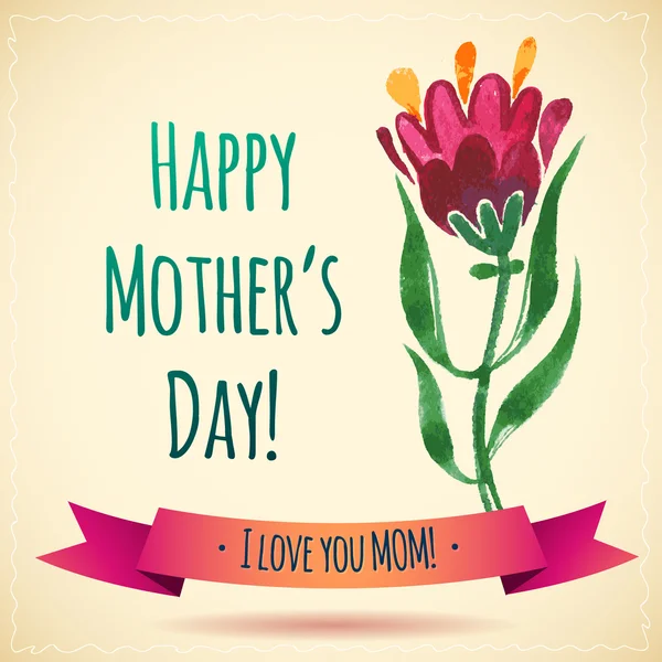 Akwarela kwiat szczęśliwą matką dzień karta! Kocham cię, Mamo! — Wektor stockowy