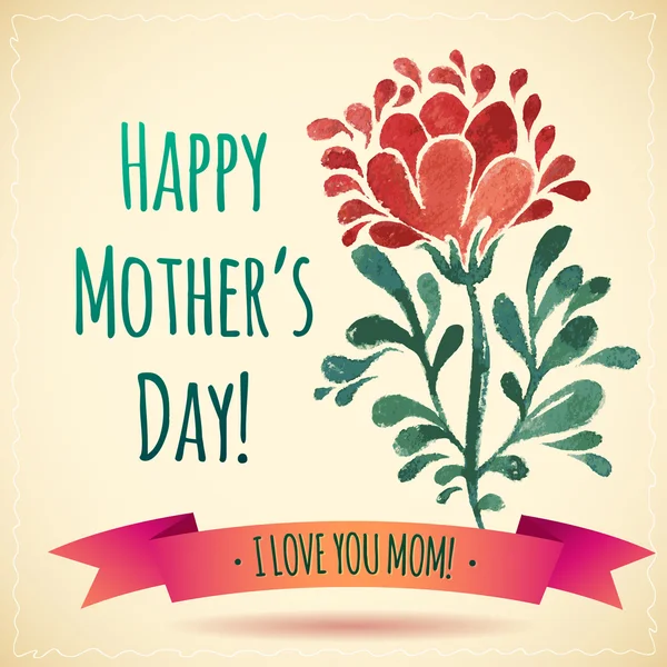 Akwarela kwiat szczęśliwą matką dzień karta! Kocham cię, Mamo! — Wektor stockowy