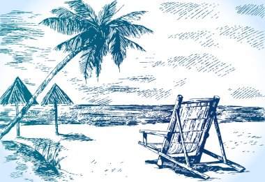 palmiye ağaçları ile plaj kroki