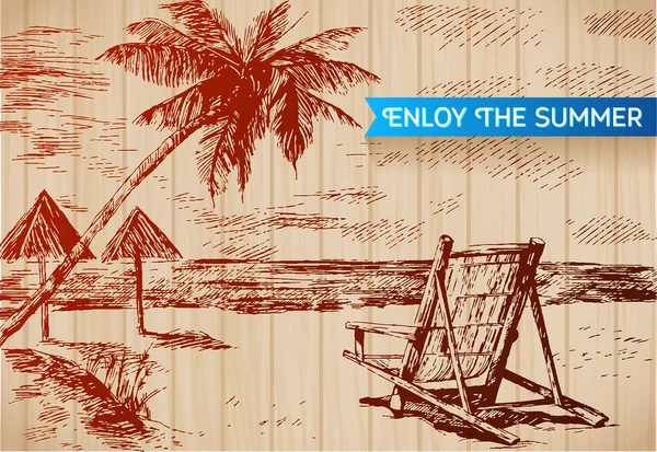 素描与棕榈树海滩 — 图库矢量图片