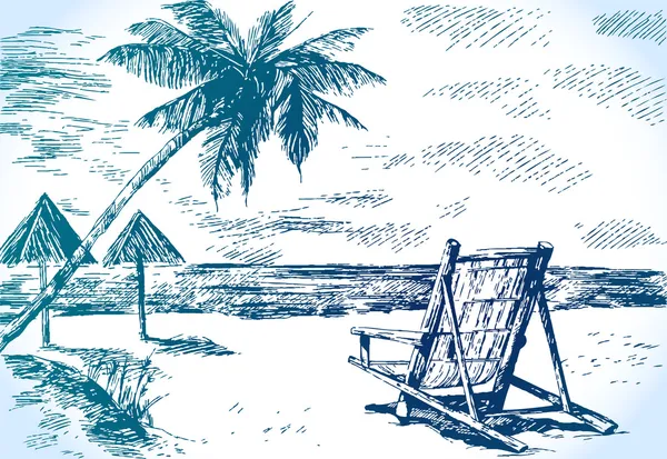 Skiss strand med palmer — Stock vektor