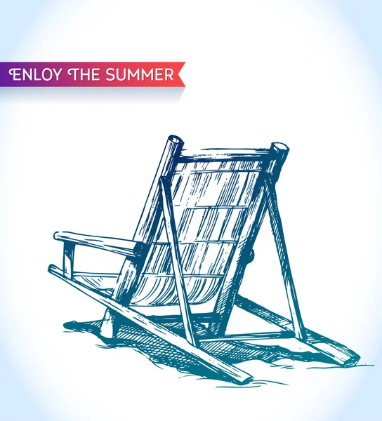 素描沙滩躺椅椅的竹篾与纸张背景上的丝带 — 图库矢量图片