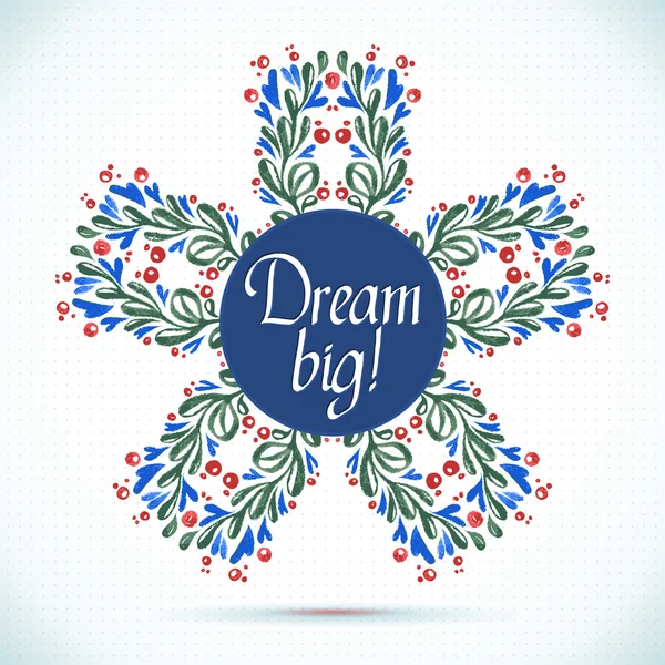 Dream Big watercolor floral wreath with paper cut flower  Greeting card background — Stock Vector