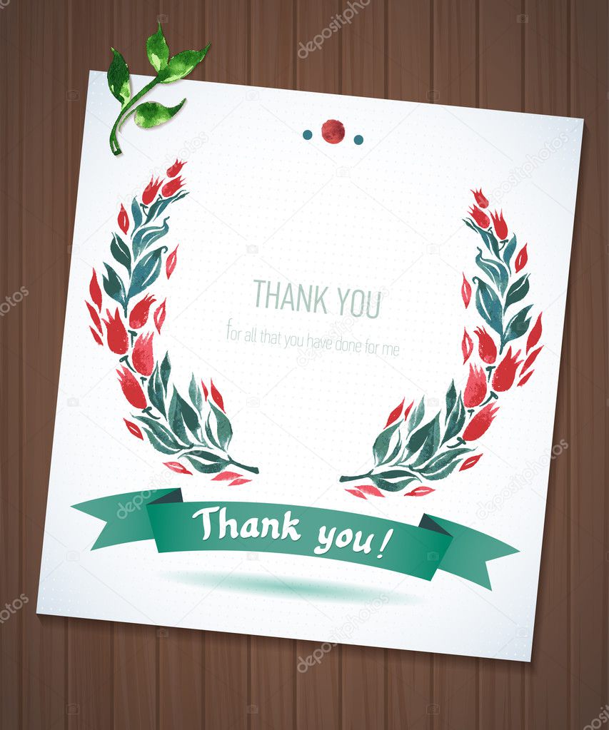 THANK YOU watercolor floral wreath  ribbon
