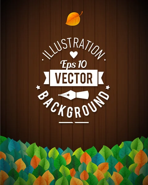 Natural background with wooden board, leaves. — Stock Vector