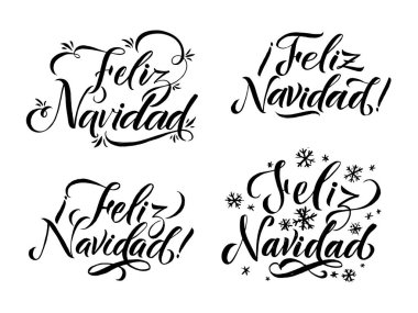 Mutlu Noeller İspanyol Kaligrafi. Harf Tasarım Seti. Beyaz Arkaplanda Tebrik Kartı Tasarımı