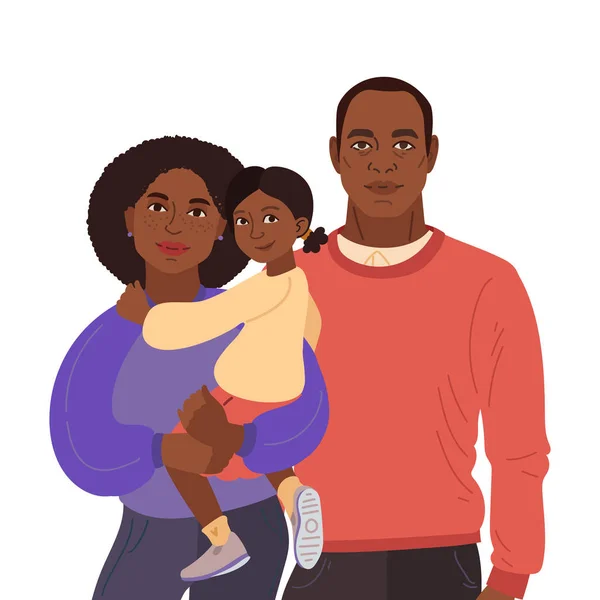 Mladý afroamerický rodinný portrét.. Máma, táta a dcera. Jednoduché tvary vektorové ilustrace — Stockový vektor