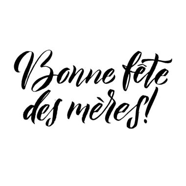 Anneler Günün kutlu olsun Fransız tebrik kartı. Siyah Kaligrafi Yazısı.