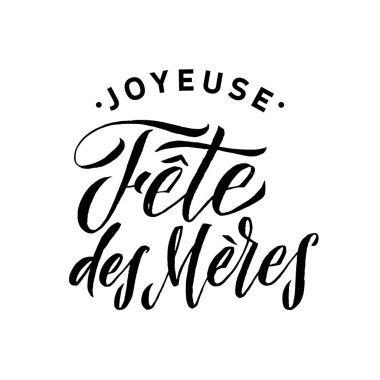 Anneler Günün kutlu olsun Fransız tebrik kartı. Siyah Kaligrafi Yazısı.