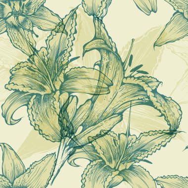 çiçek açan nilüferler, el çizimi, vektör ile sorunsuz çiçek arka plan.