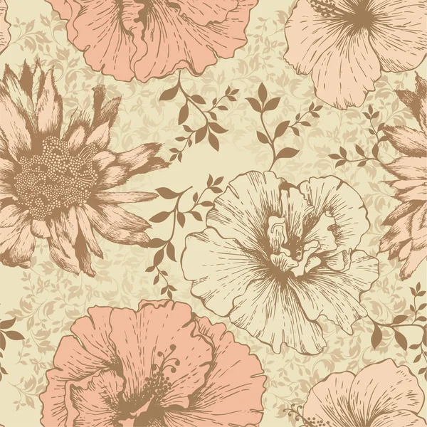 Papel pintado floral sin costuras, dibujo a mano. Ilustración vectorial . — Vector de stock