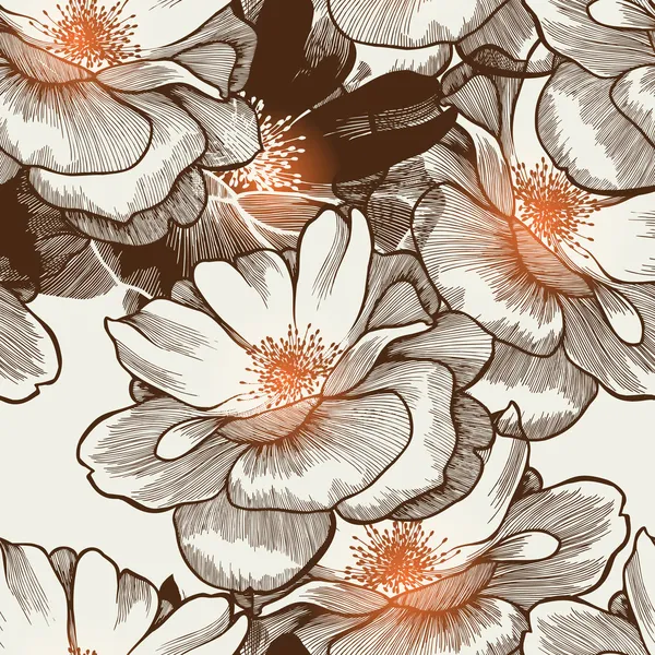 Papel pintado sin costuras Glamour con rosas florecientes. Vector . — Vector de stock