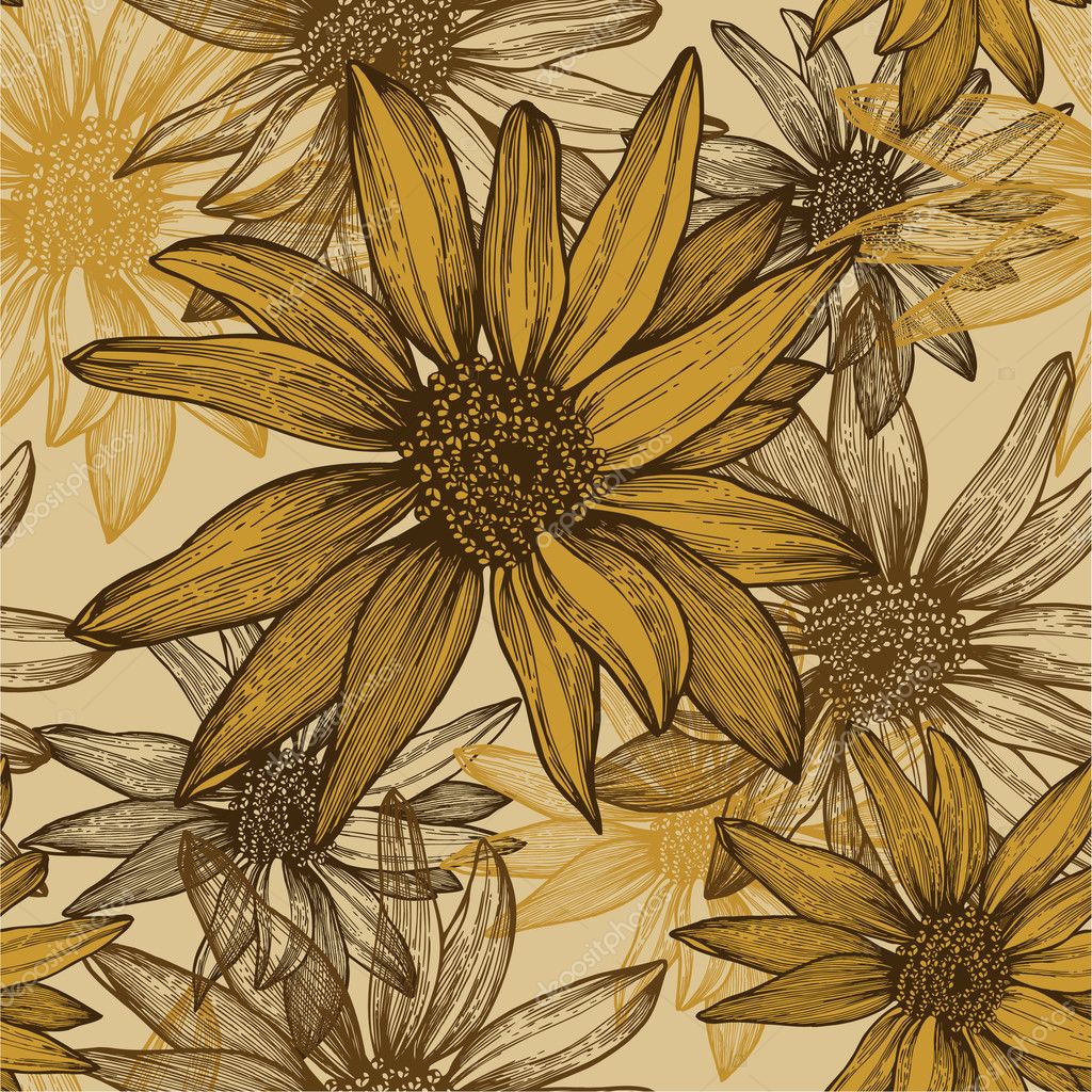 Carta da parati senza soluzione di continuit  con fiori semi di girasole disegno a