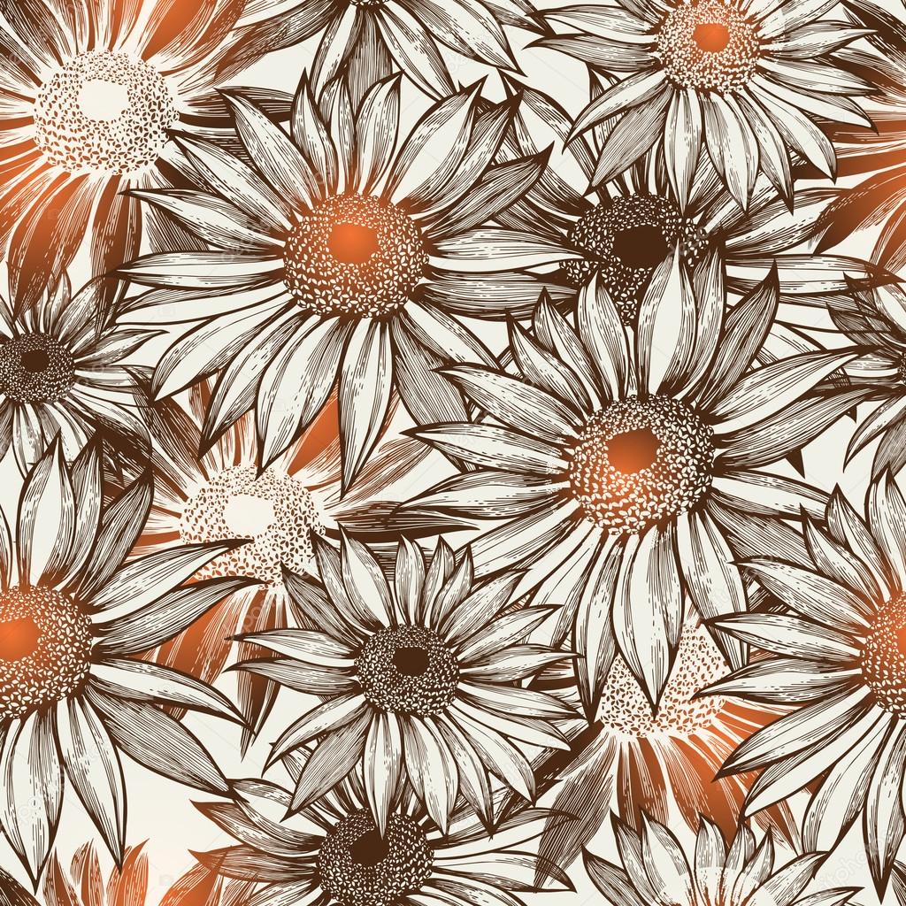 Seamless glamorous floral pattern, hand-drawing. Vector illustra