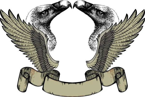 Emblem mit Flügeln und Greif, Handzeichnung. Vektorillustration — Stockvektor