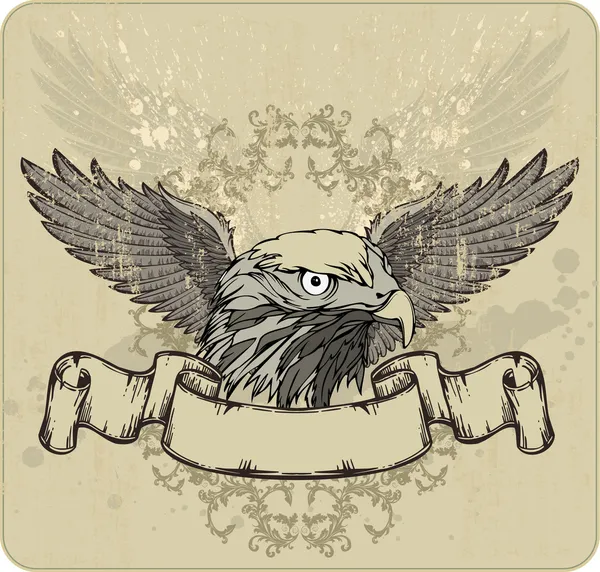 Emblem: Adler, Flügel und Vintage-Banner. Vektorillustration. — Stockvektor