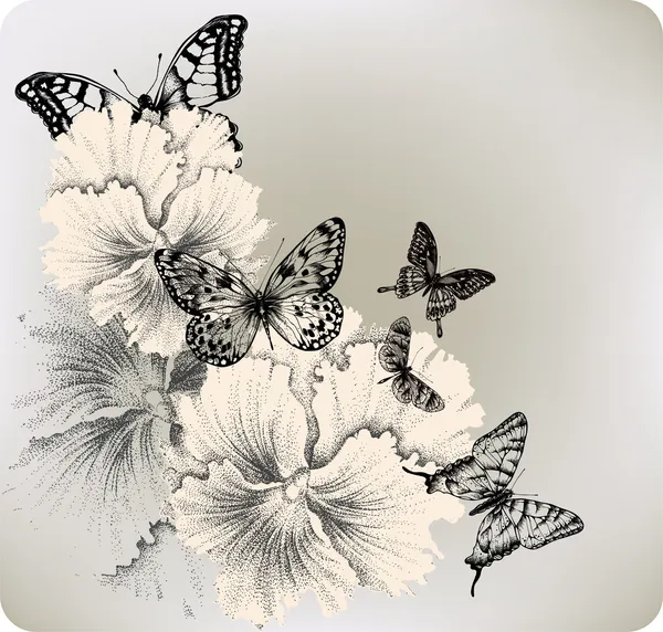 Achtergrond met viooltjes bloemen en vlinders. vector illustra — Stockvector