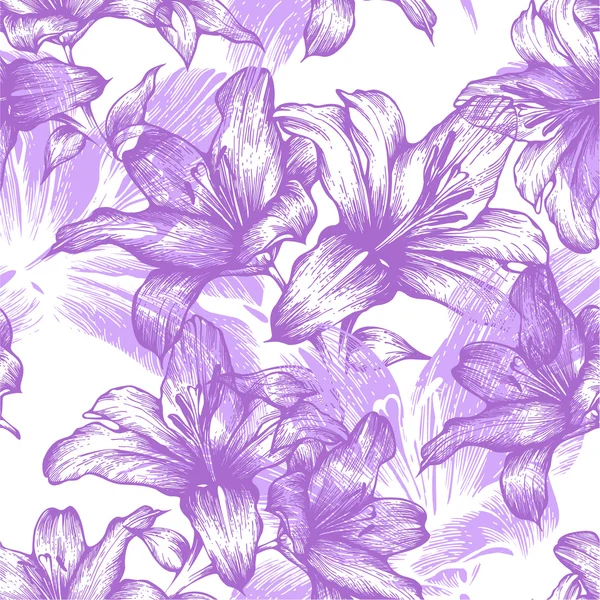 Бесшовный рисунок с цветущими лилиями. Векторная иллюстрация . — стоковый вектор