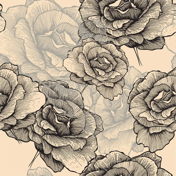 Seamless pattern with blooming roses, hand-drawing. Vector illus