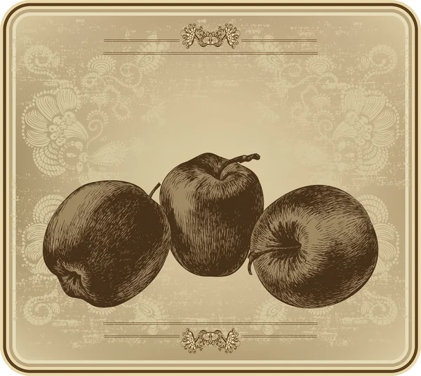 Manzanas con marco vintage, dibujo a mano. Ilustración vectorial . — Archivo Imágenes Vectoriales