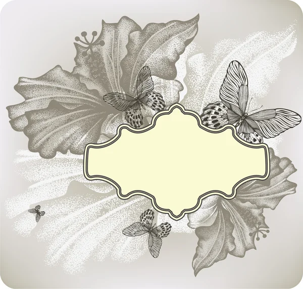 Fond fleuri avec cadre et hibiscus, illustration vectorielle . — Image vectorielle