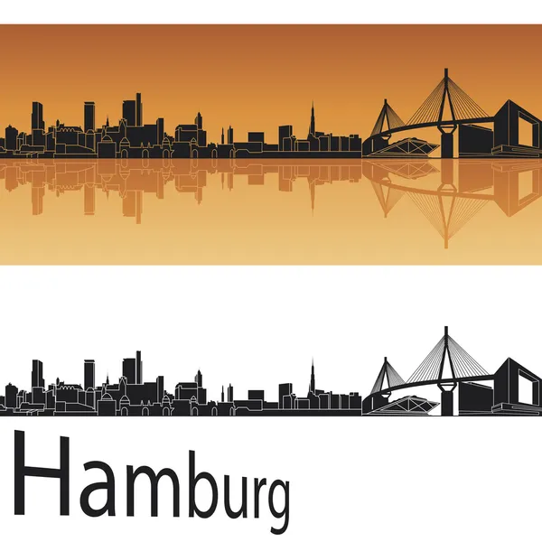 オレンジ色の背景のハンブルクのスカイライン — ストックベクタ