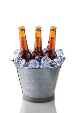 bira şişeleri bir kova buz