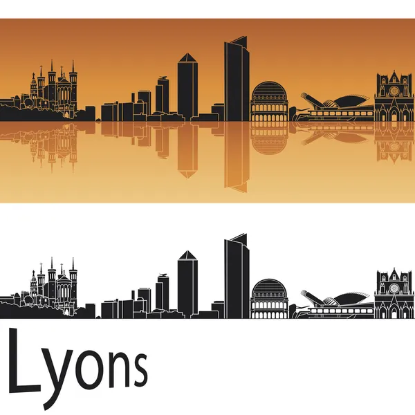 Lyons skyline in orange background — Stock Vector