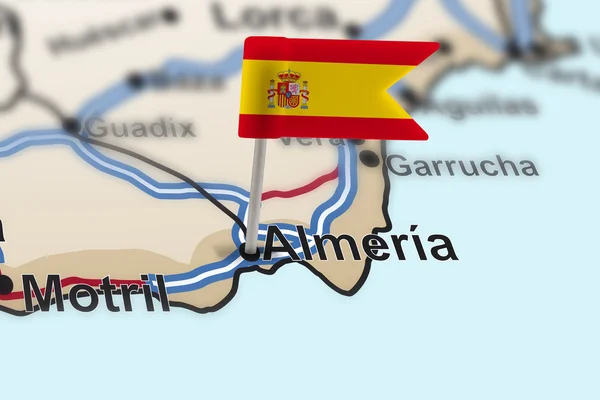 Pin with flag of Spain in Almería — Stock Photo, Image